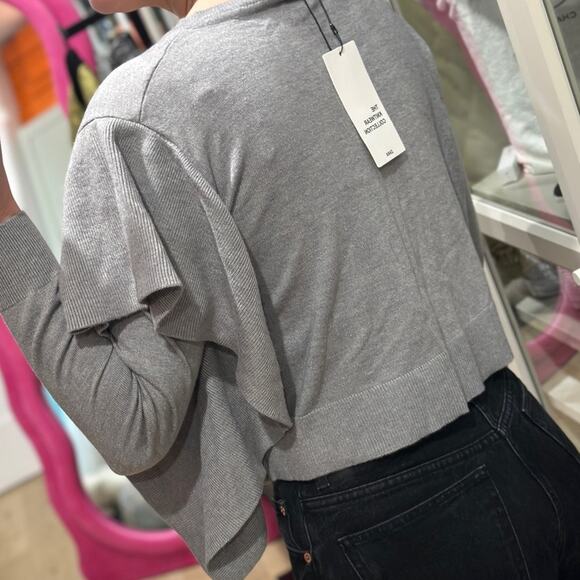 Zara grey one shoulder ruffle crop sweater. Size small NWT - Picture 4 of 11